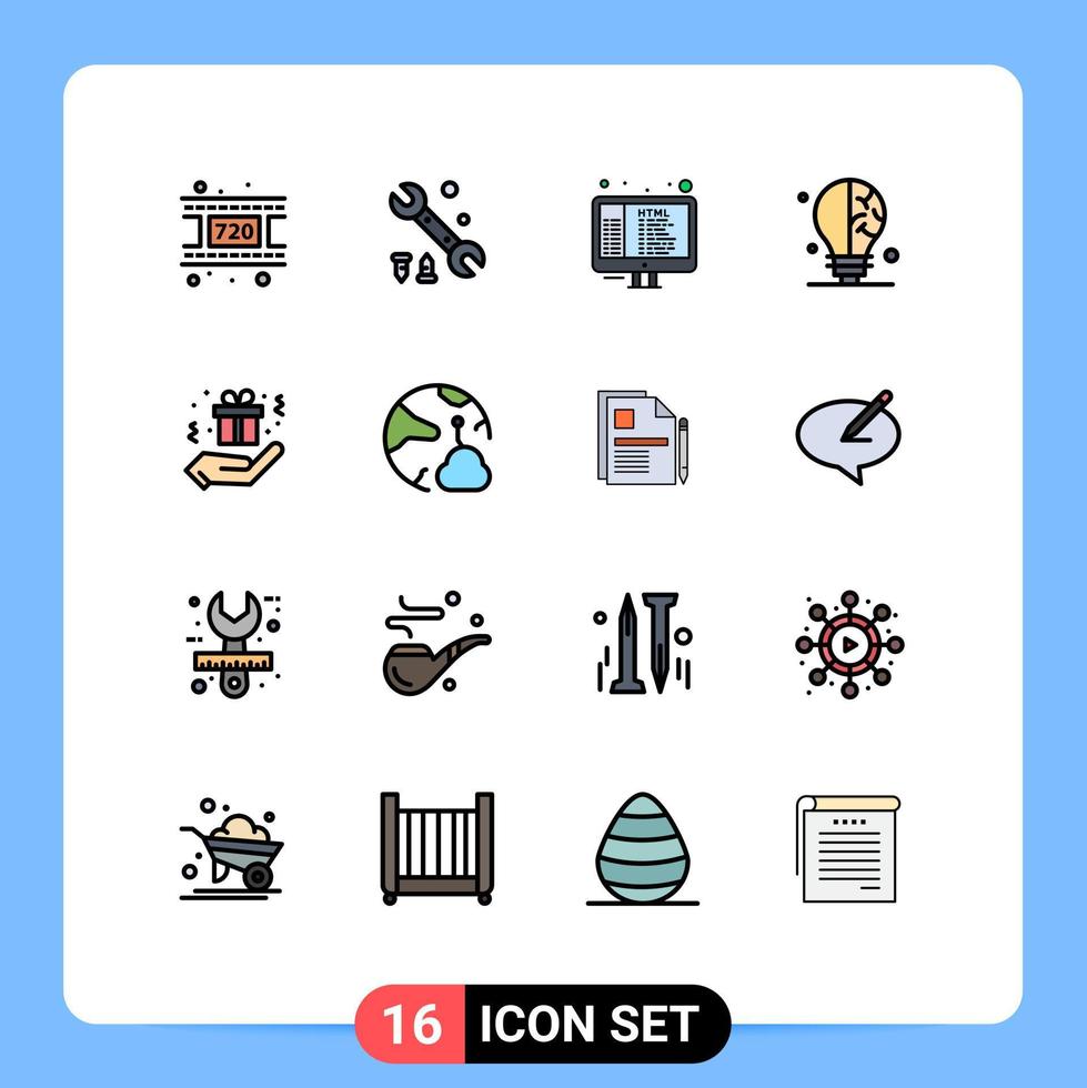 16 användare gränssnitt platt Färg fylld linje packa av modern tecken och symboler av ansluta hand fest html låda vetenskap redigerbar kreativ vektor design element