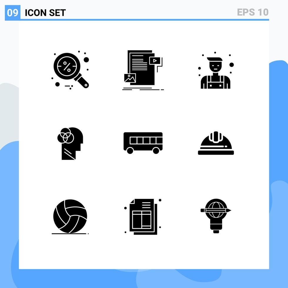 piktogram uppsättning av 9 enkel fast glyfer av transport huvud hemsida intelligent mänsklig intelligens redigerbar vektor design element
