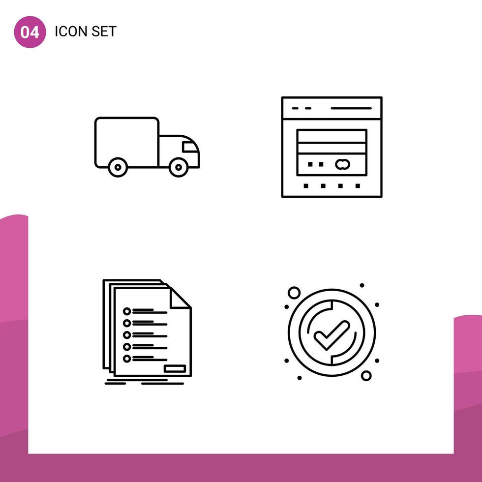 linje packa av 4 universell symboler av leverans kolla upp lastbil kreditera lista redigerbar vektor design element