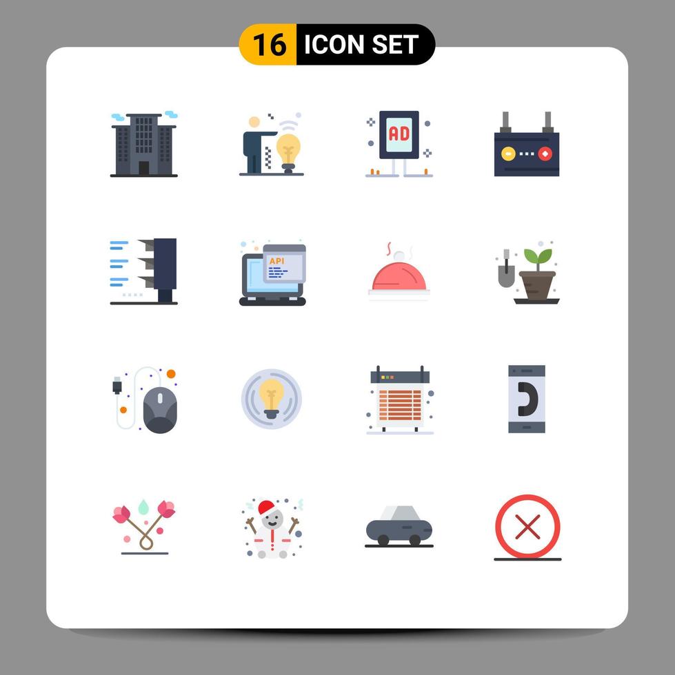 uppsättning av 16 modern ui ikoner symboler tecken för trafik elektricitet anslagstavla bil ackumulator redigerbar packa av kreativ vektor design element