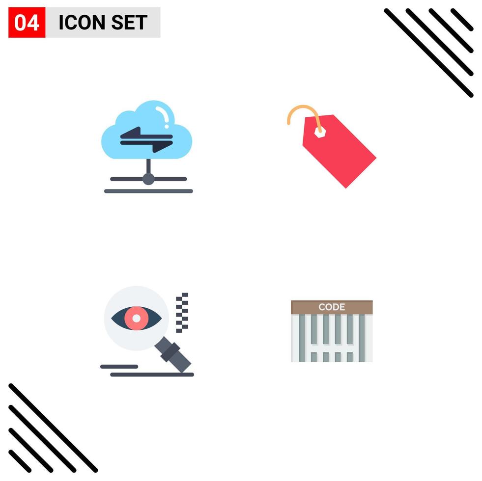 flaches Icon-Paket mit 4 universellen Symbolen für die Etikettierung von Share-Suchdaten, um editierbare Vektordesign-Elemente zu finden vektor