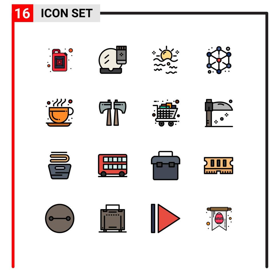 stock vektor ikon packa av 16 linje tecken och symboler för form kub hav modellering soluppgång redigerbar kreativ vektor design element