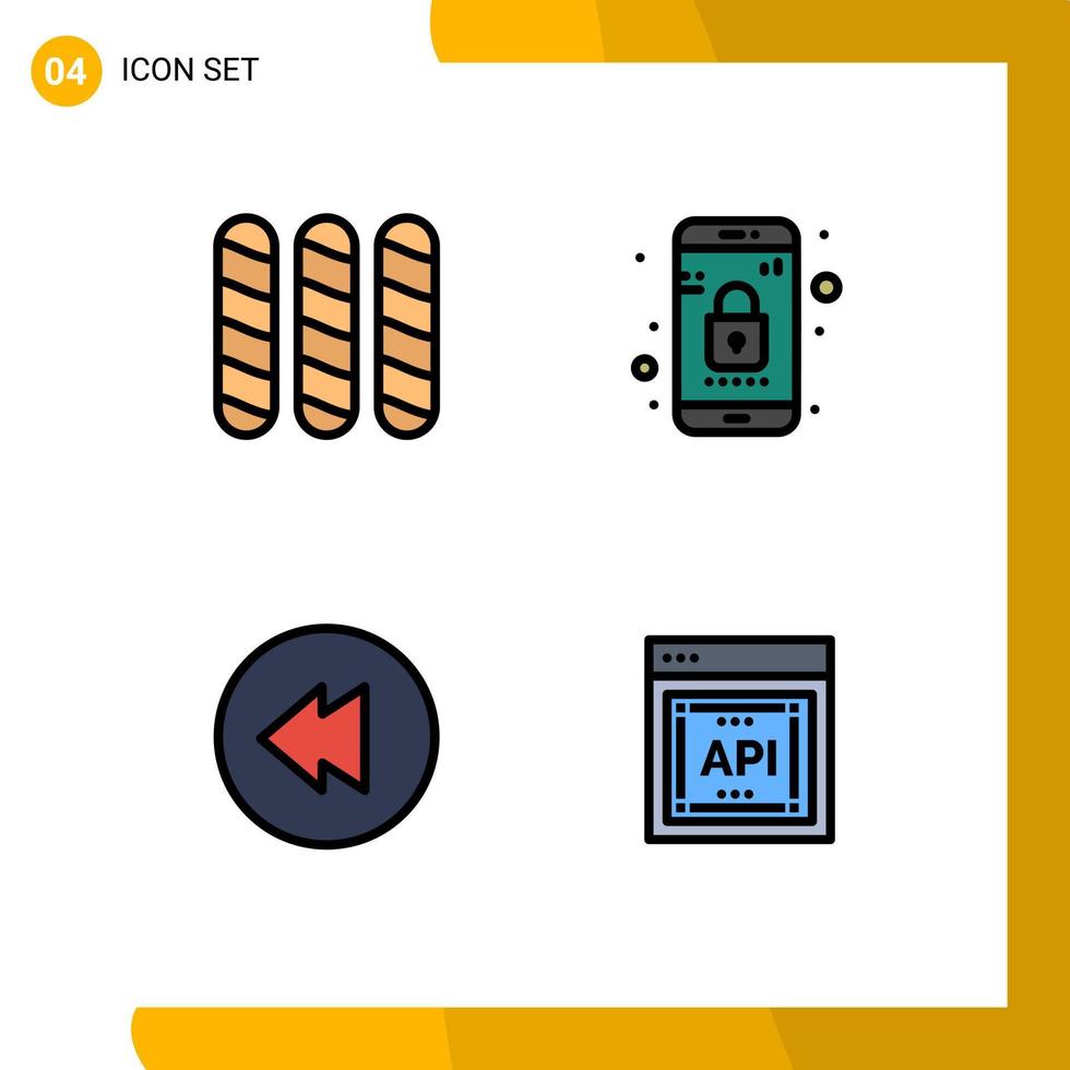 packa av 4 modern fylld linje platt färger tecken och symboler för webb skriva ut media sådan som bröd api app telefon Ansökan programmerare gränssnitt redigerbar vektor design element