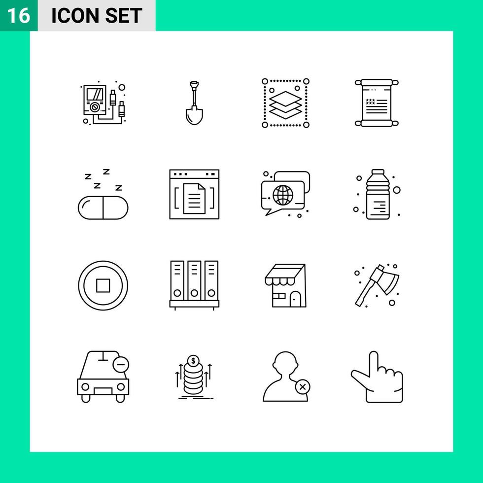 översikt packa av 16 universell symboler av läkemedel amerikan grävning text misc redigerbar vektor design element