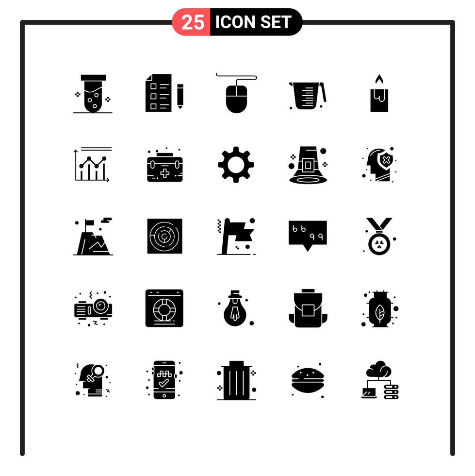 Packung mit 25 kreativen soliden Glyphen von analytischen Kerzentests, die das Kochen editierbarer Vektordesign-Elemente messen vektor