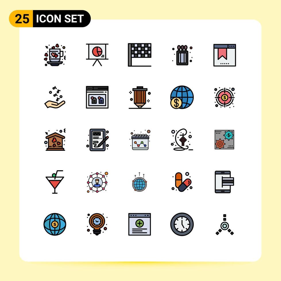 25 universell fylld linje platt Färg tecken symboler av hemsida browser glida bokmärke brand redigerbar vektor design element