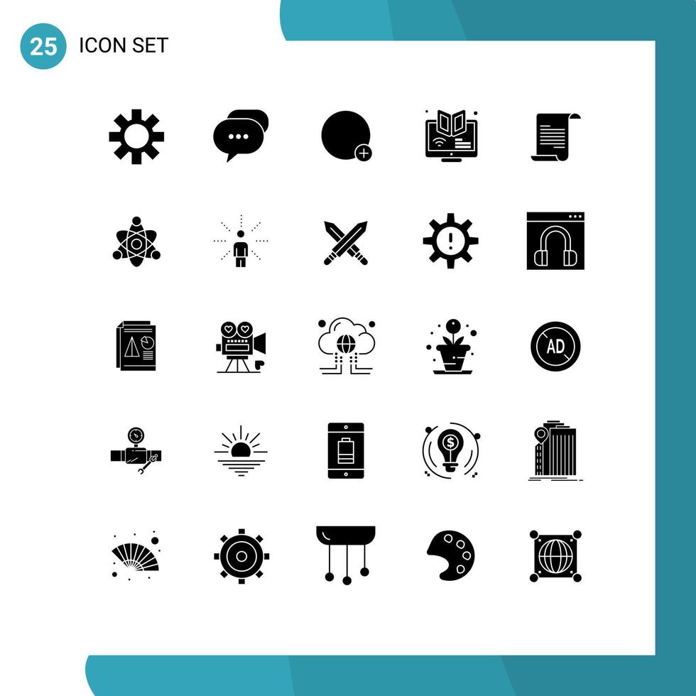 Satz von 25 Vektor-Solid-Glyphen im Raster für Online-Dateien plus Webinar und bearbeitbare Vektordesign-Elemente vektor