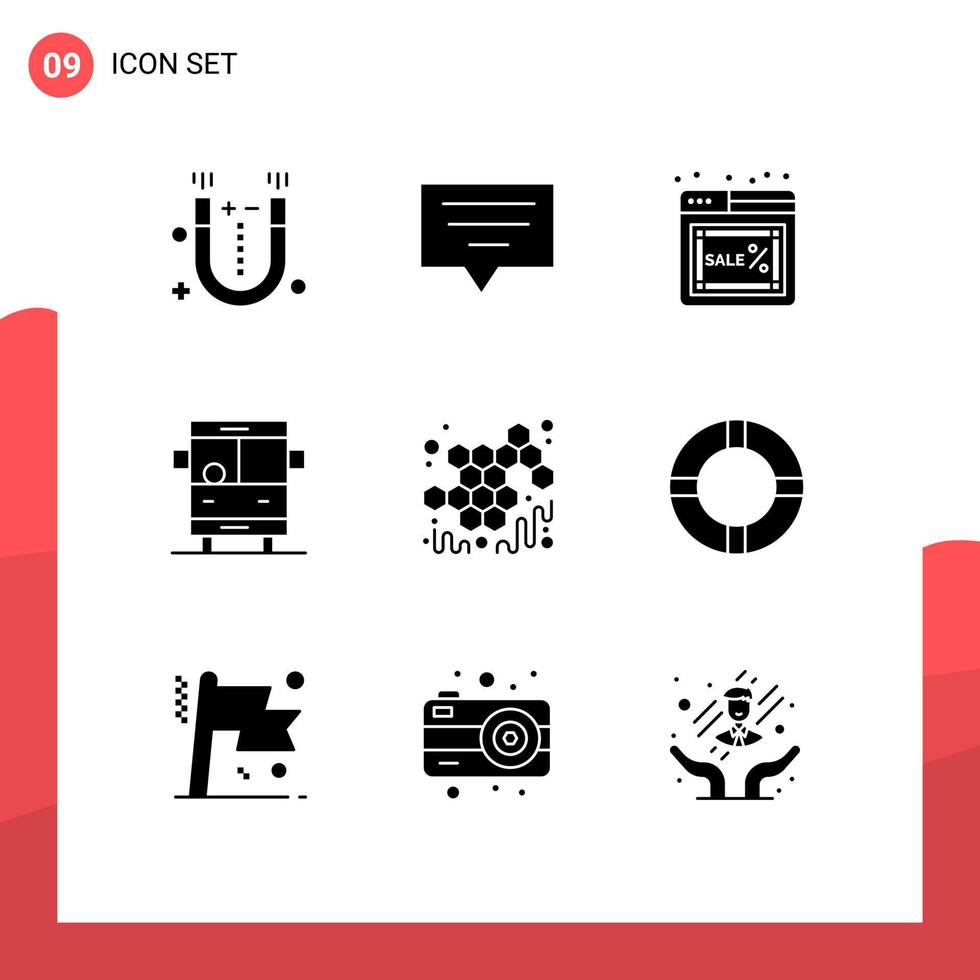 Stock Vector Icon Pack mit 9 Zeilen Zeichen und Symbolen für Honey School Bus Cyber School Bus editierbare Vektordesign-Elemente