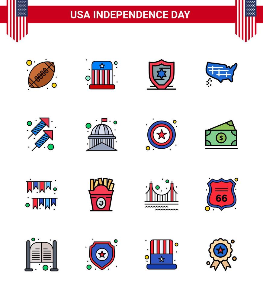 4:e juli USA Lycklig oberoende dag ikon symboler grupp av 16 modern platt fylld rader av fyrverkeri firande amerikan USA stater redigerbar USA dag vektor design element