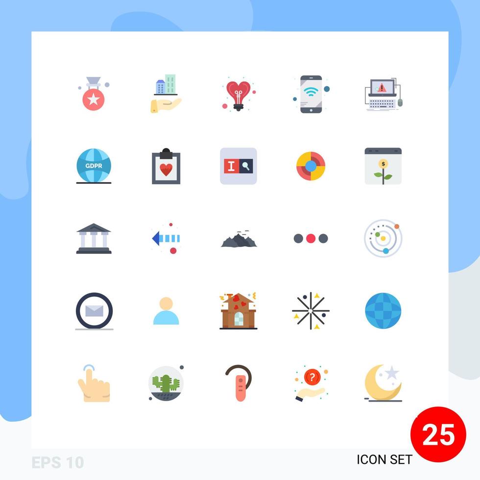 piktogram uppsättning av 25 enkel platt färger av fel dator Glödlampa wiFi mobil redigerbar vektor design element