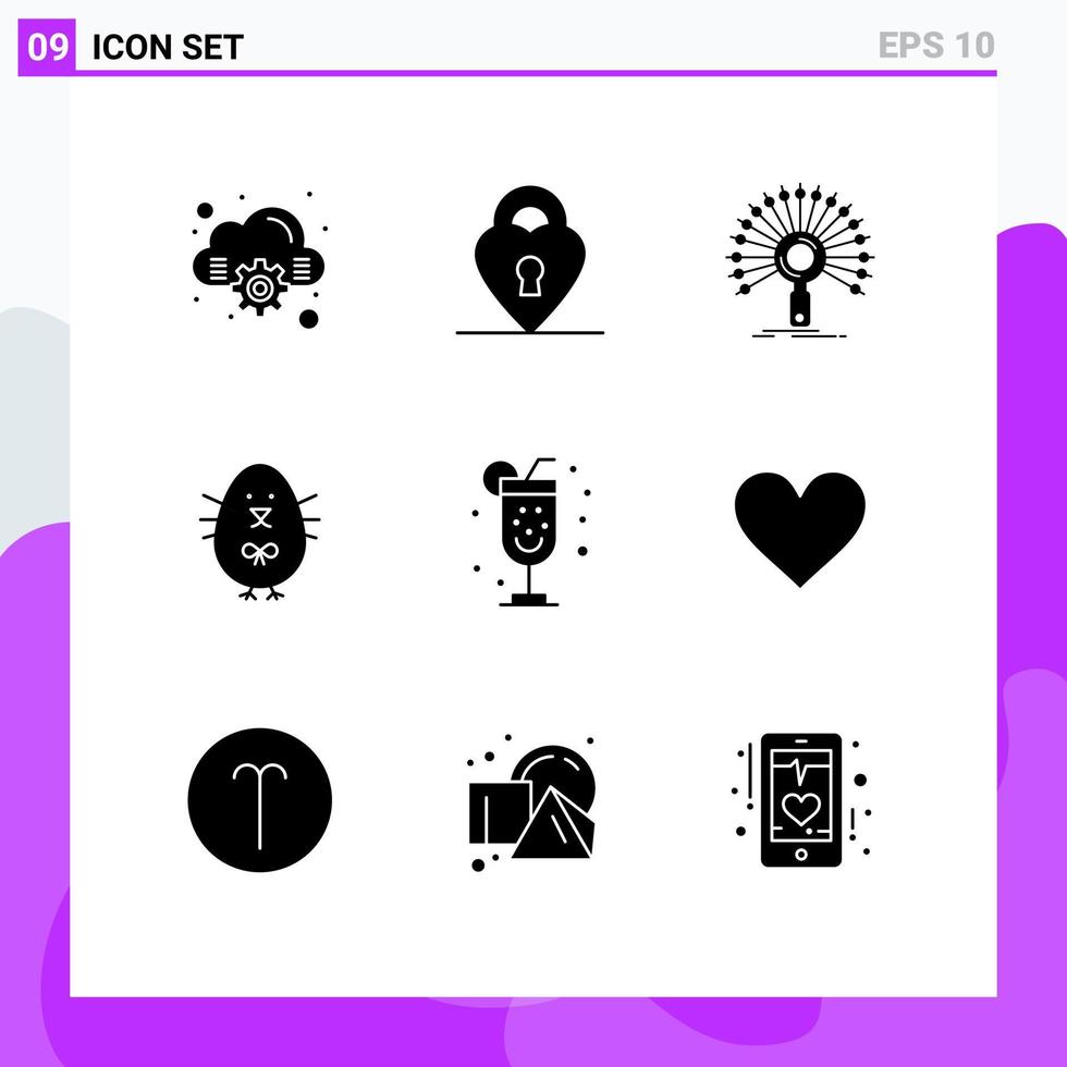 modern uppsättning av 9 fast glyfer pictograph av fest alkohol informativa Lycklig påsk redigerbar vektor design element