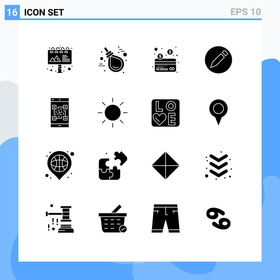 Stock Vector Icon Pack mit 16 Zeilenzeichen und Symbolen für Scan-Zahlungskartencode-Bleistift editierbare Vektordesign-Elemente