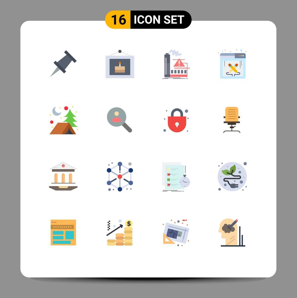 mobil gränssnitt platt Färg uppsättning av 16 piktogram av natt äventyr luft arbete design arbete redigerbar packa av kreativ vektor design element
