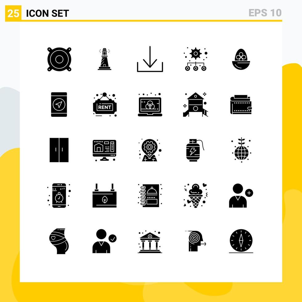 grupp av 25 fast glyfer tecken och symboler för mat påsk pil kokt ägg inställningar redigerbar vektor design element