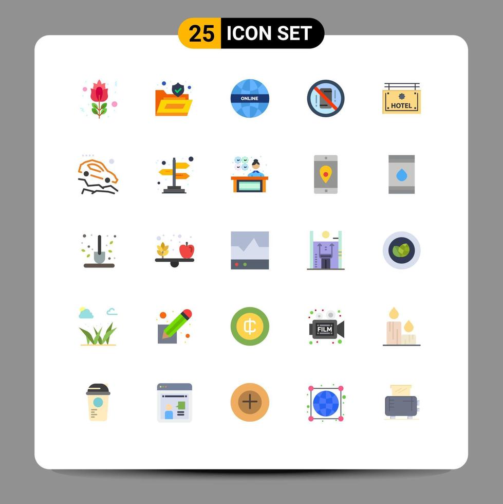 platt Färg packa av 25 universell symboler av hotell av global mobil undvika redigerbar vektor design element