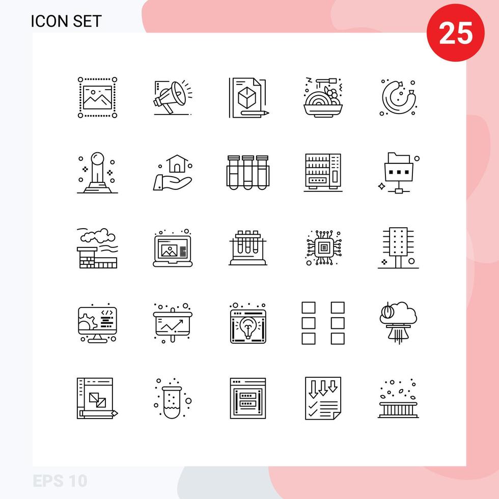 grupp av 25 rader tecken och symboler för korv snabb digital mat teknologi redigerbar vektor design element