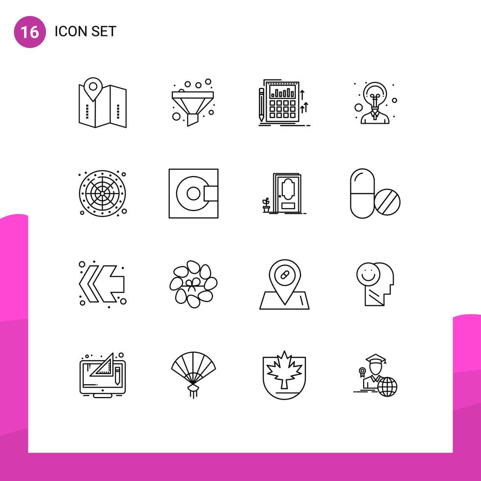Packung mit 16 modernen Umrisszeichen und Symbolen für Web-Printmedien wie z. B. Spiel Lucky Audit Innovation Kreativität editierbare Vektordesign-Elemente vektor