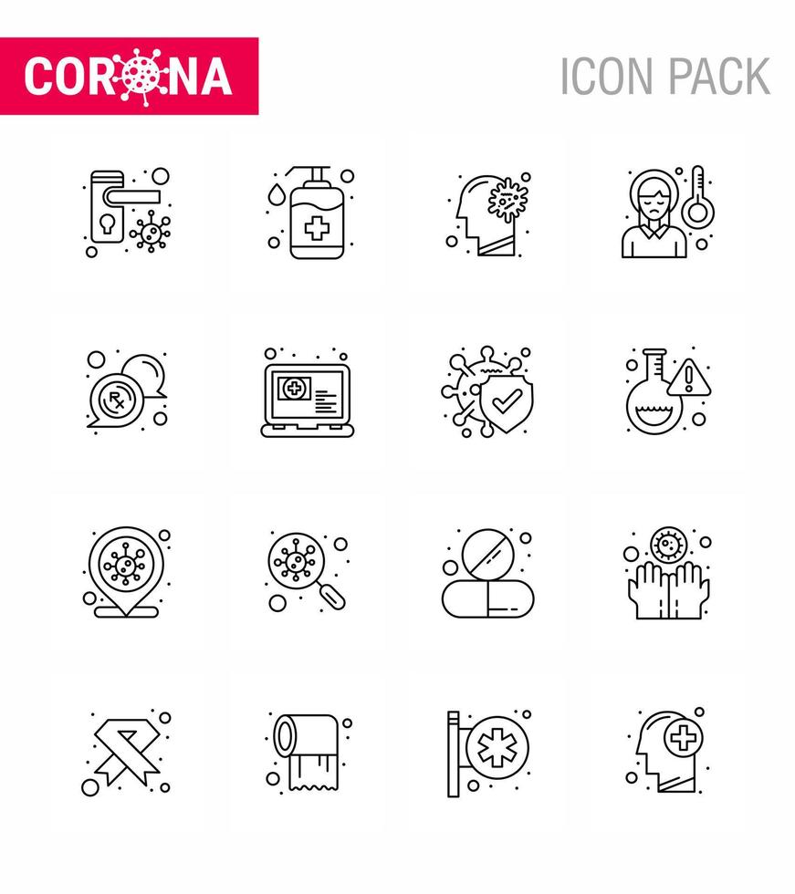 coronavirus medvetenhet ikoner 16 linje ikon korona virus influensa relaterad sådan som sjuk huvudvärk tvätta huvud virus viral coronavirus 2019 nov sjukdom vektor design element