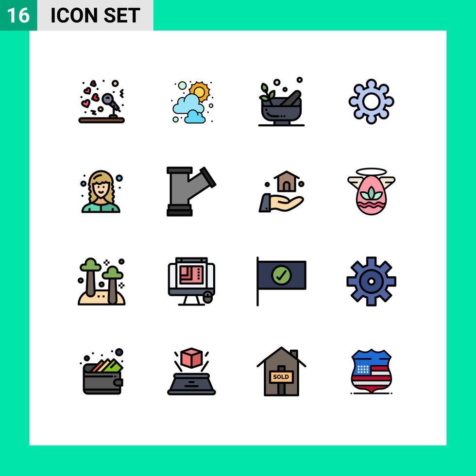 Gruppe von 16 flachen, farbgefüllten Linien Zeichen und Symbole für Webentwickler Mörtelentwicklerin, die editierbare kreative Vektordesignelemente einstellt vektor