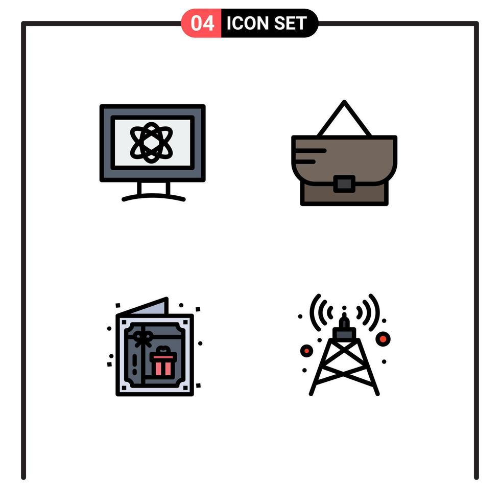 Satz von 4 kommerziellen Filledline-Flachfarbpaketen für bearbeitbare Vektordesign-Elemente der Atom-Einladungs-Geldbeutelantenne vektor