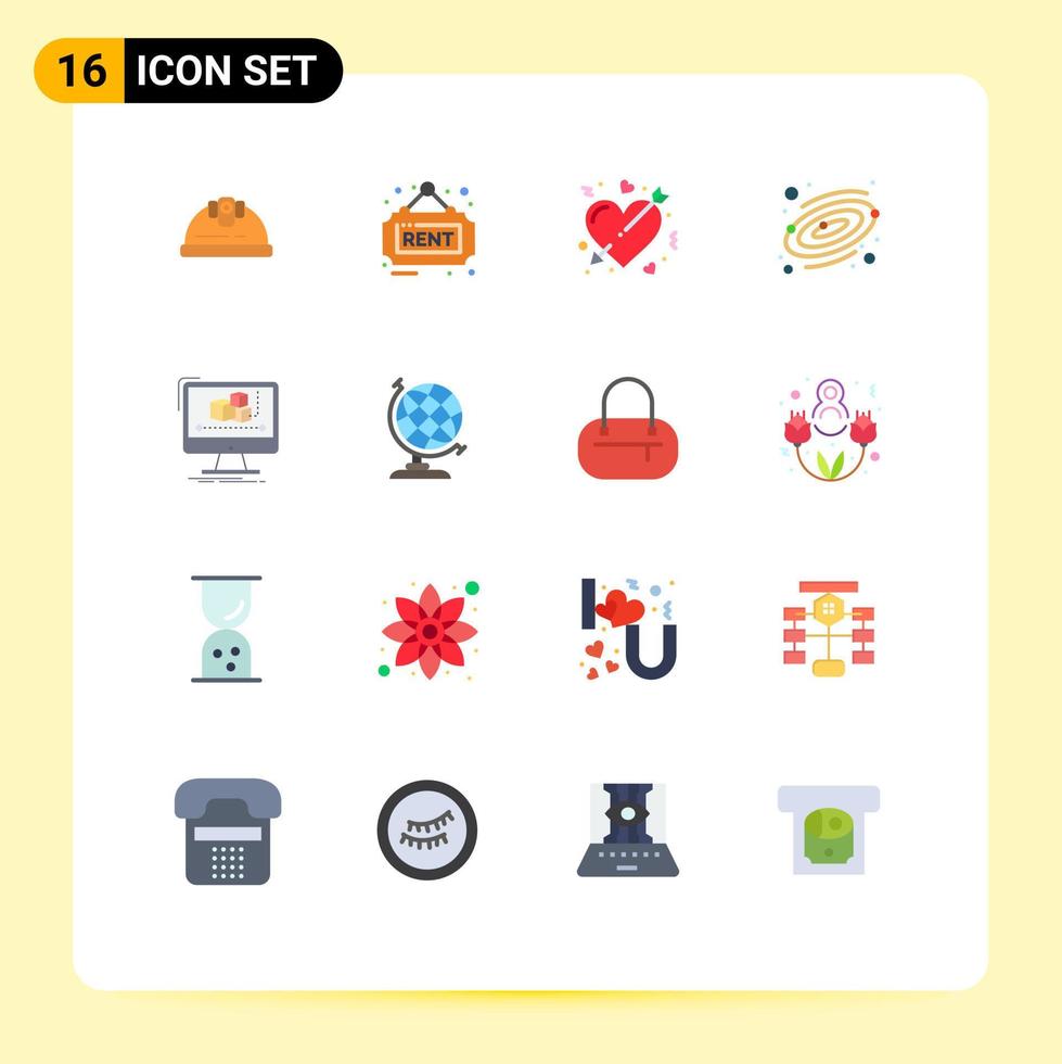 redigerbar vektor linje packa av 16 enkel platt färger av dator Plats pil planet äktenskap redigerbar packa av kreativ vektor design element