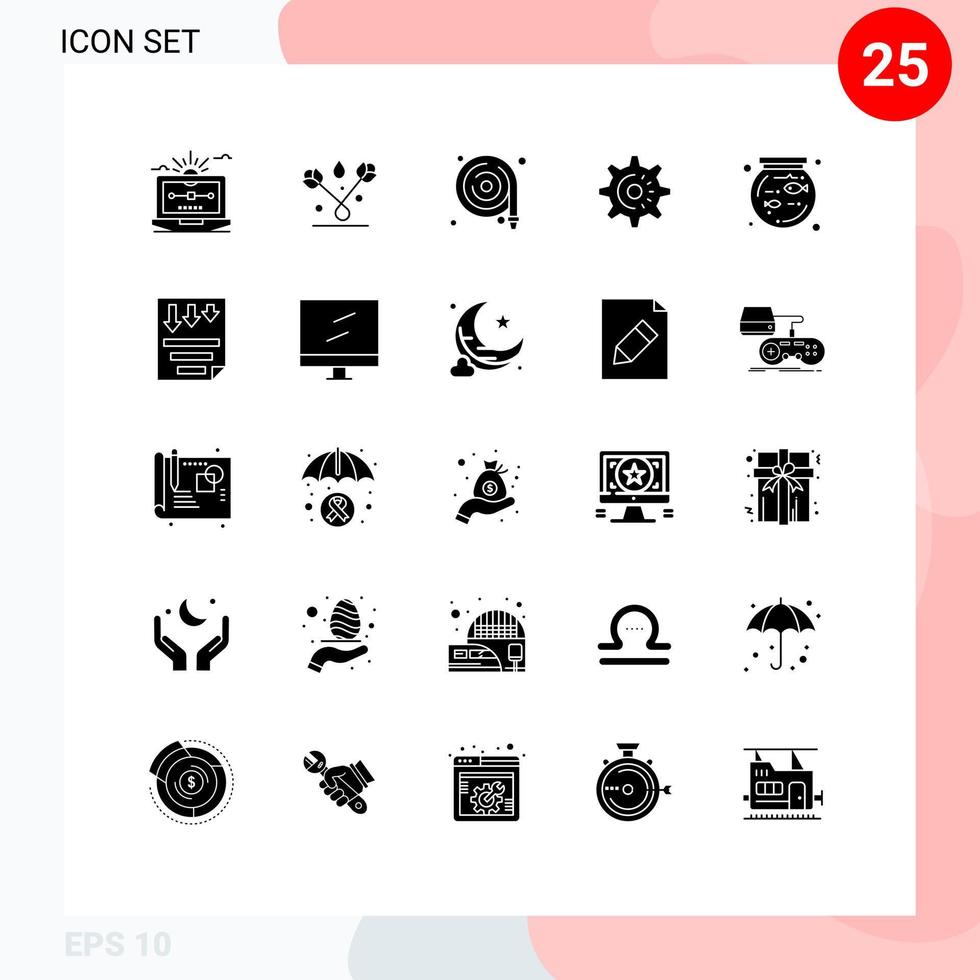 25 universelle Solid-Glyphen-Set für Web- und mobile Anwendungen Schüsseleinstellung Tulpengetriebe Wasserschlauch editierbare Vektordesign-Elemente vektor