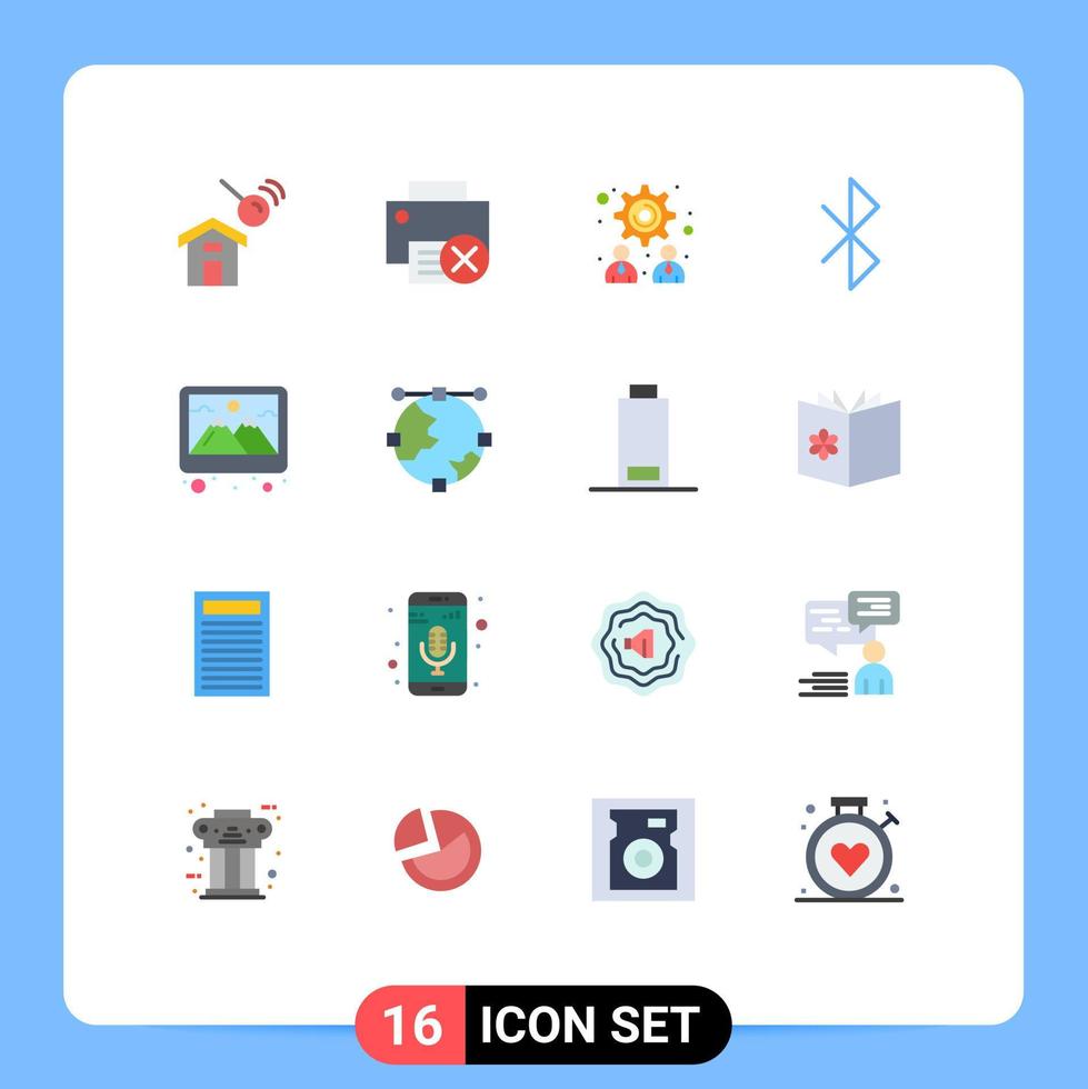 satz von 16 flachen vektorfarben auf raster für bilderrahmendruckersignal bluetooth editierbares paket kreativer vektordesignelemente vektor