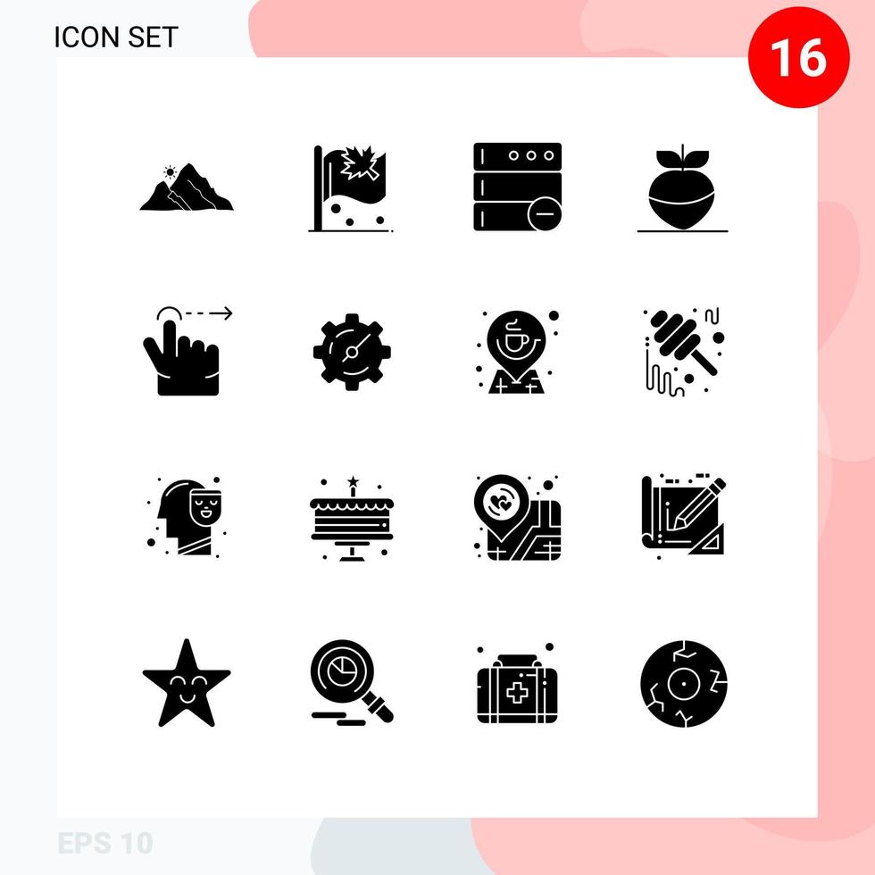 uppsättning av 16 kommersiell fast glyfer packa för slägga finger tecken vegetabiliska mat redigerbar vektor design element