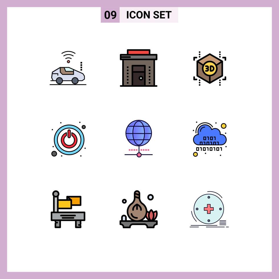 Stock Vector Icon Pack mit 9 Zeilen Zeichen und Symbolen für Browser Globe Shop Switch Power editierbare Vektordesign-Elemente