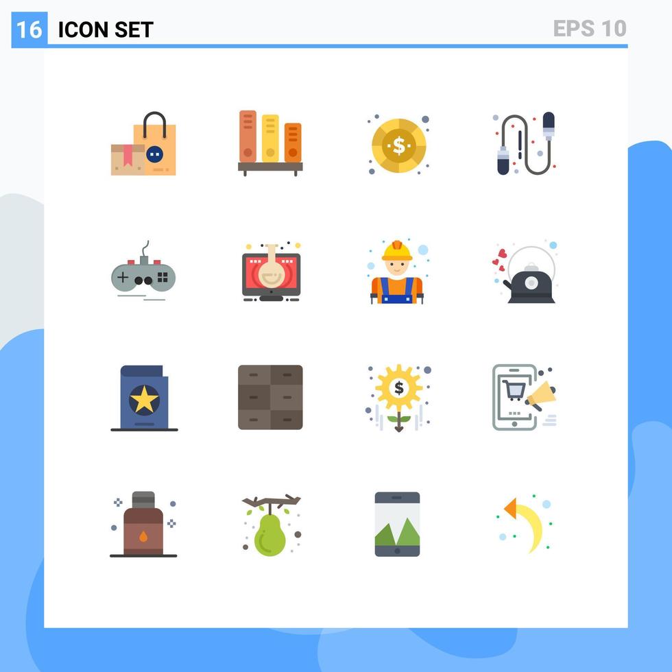 flacher farbsatz der mobilen schnittstelle mit 16 piktogrammen von springseilübungen schulzahlungsdollar editierbares paket kreativer vektordesignelemente vektor