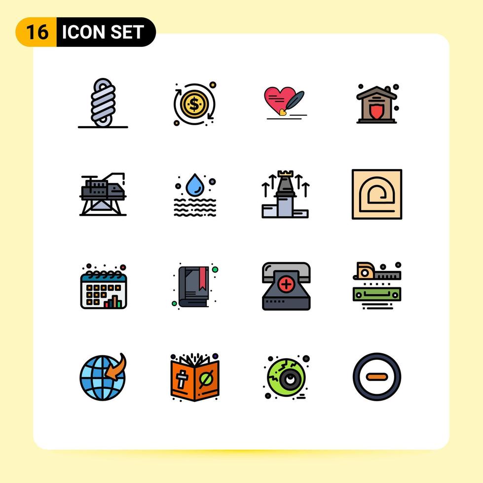 Gruppe von 16 modernen, flachen, farbgefüllten Linien für Plattformtechnik, Herzkonstruktion, Sicherheit, editierbare, kreative Vektordesign-Elemente vektor