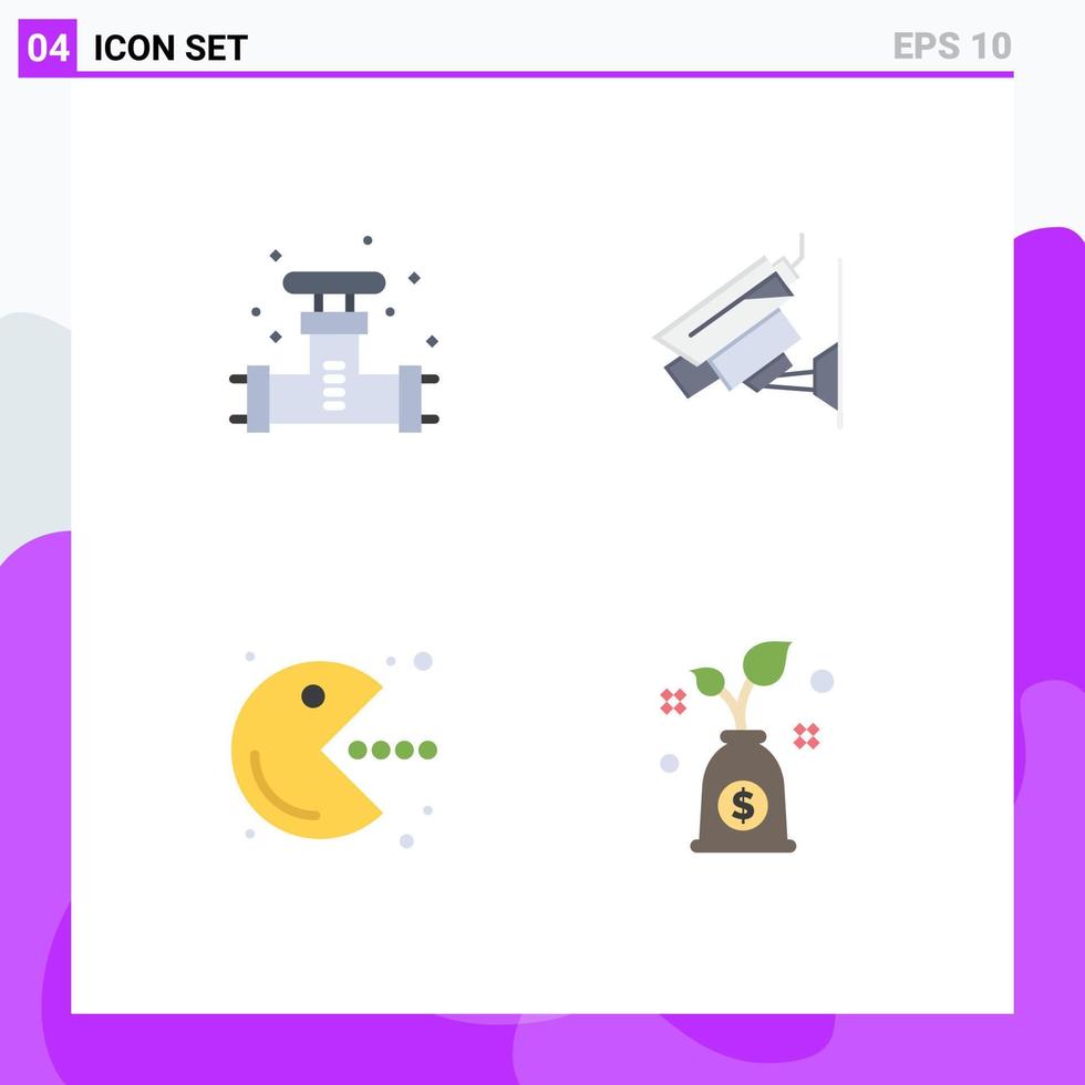 4 kreativ ikoner modern tecken och symboler av mekanisk Pac Man systemet cCTV spel redigerbar vektor design element