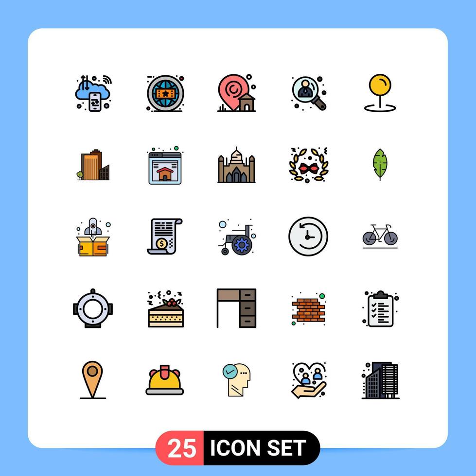 25 universell fylld linje platt Färg tecken symboler av plats användare uppkopplad förvaltning verklig egendom redigerbar vektor design element