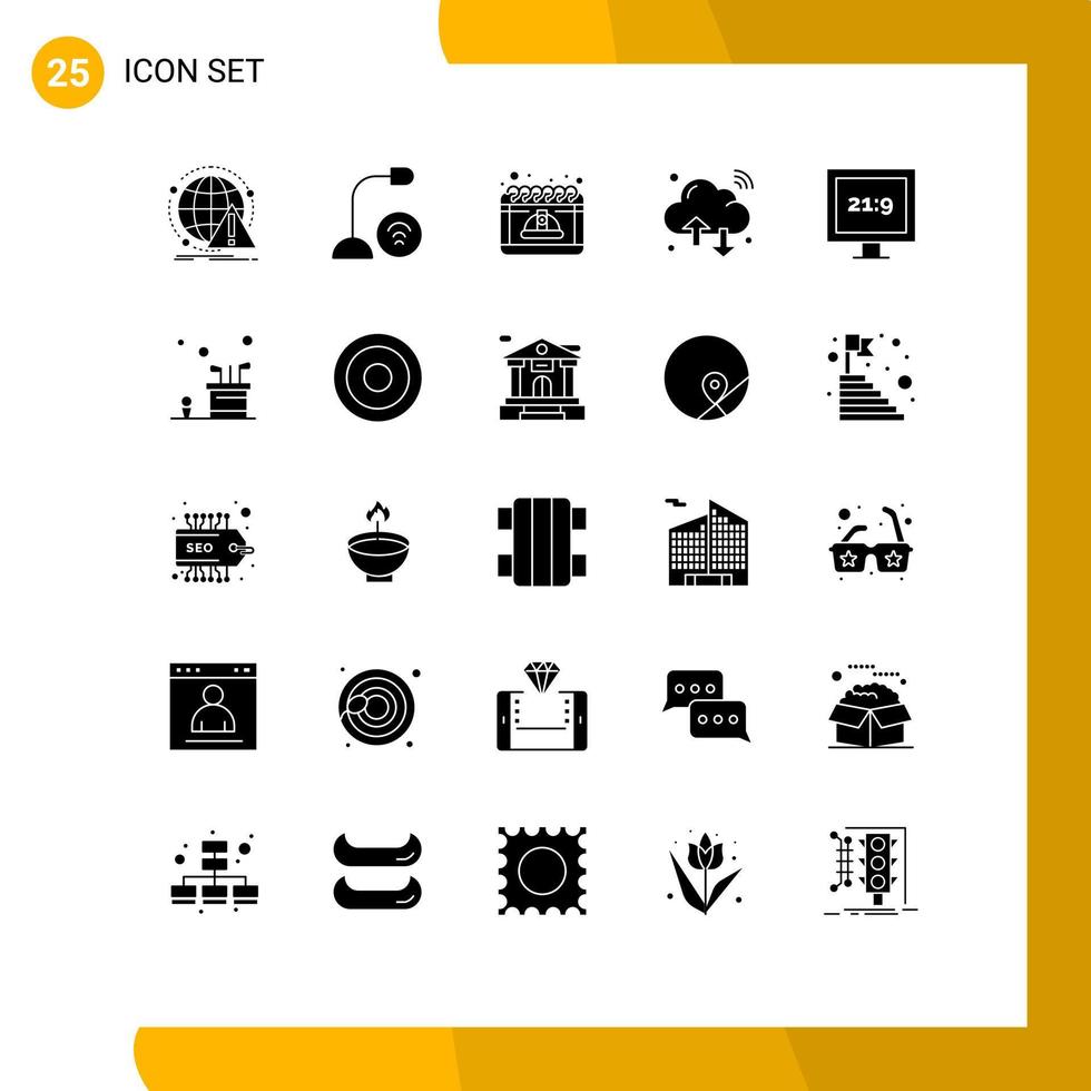 25 universelle solide Glyphen für Web- und mobile Anwendungen Internet der Dinge Cloud-Hardware-Cap-Arbeit editierbare Vektordesign-Elemente vektor