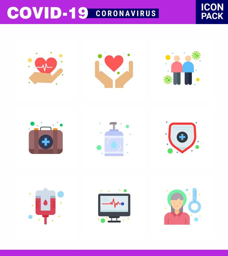 coronavirus medvetenhet ikon 9 platt Färg ikoner ikon inkluderad hand virus spridning fall utrustning viral coronavirus 2019 nov sjukdom vektor design element