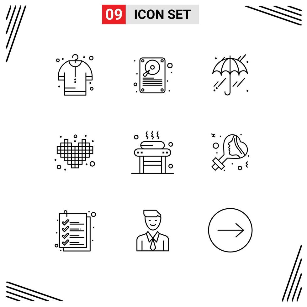 uppsättning av 9 modern ui ikoner symboler tecken för spa massage väder säng spela redigerbar vektor design element