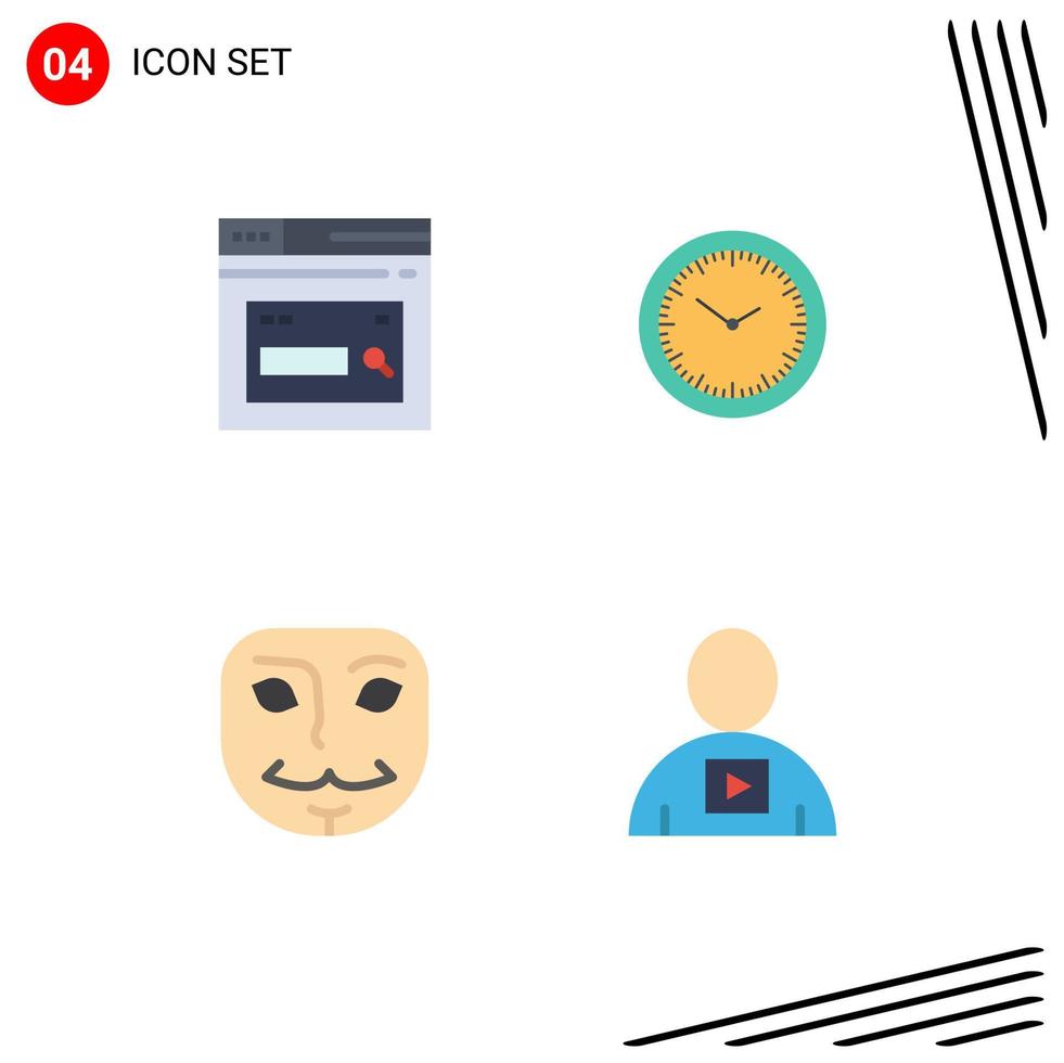 4 universell platt ikoner uppsättning för webb och mobil tillämpningar internet anonym hemsida Kolla på mask redigerbar vektor design element