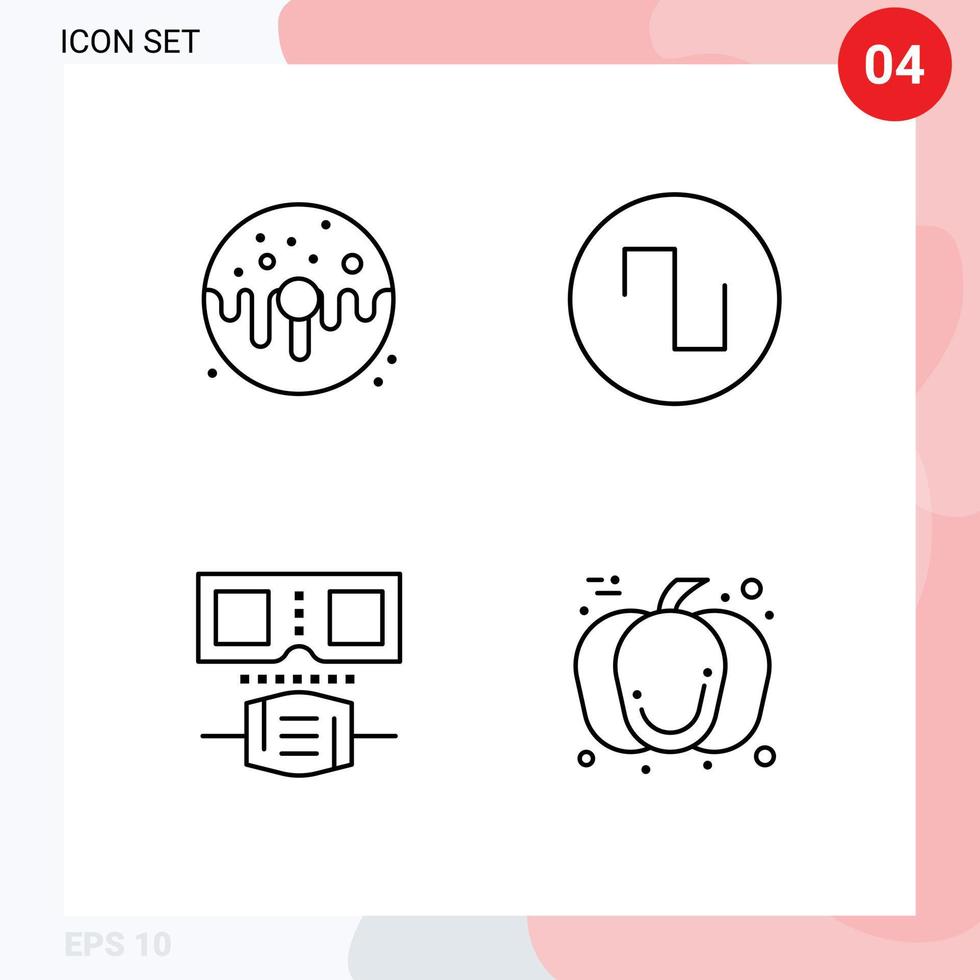 Piktogramm-Set aus 4 einfachen Filledline-Flachfarben von Dessert-Masken-Essen-Quadrat-Kürbis-editierbaren Vektor-Design-Elementen vektor