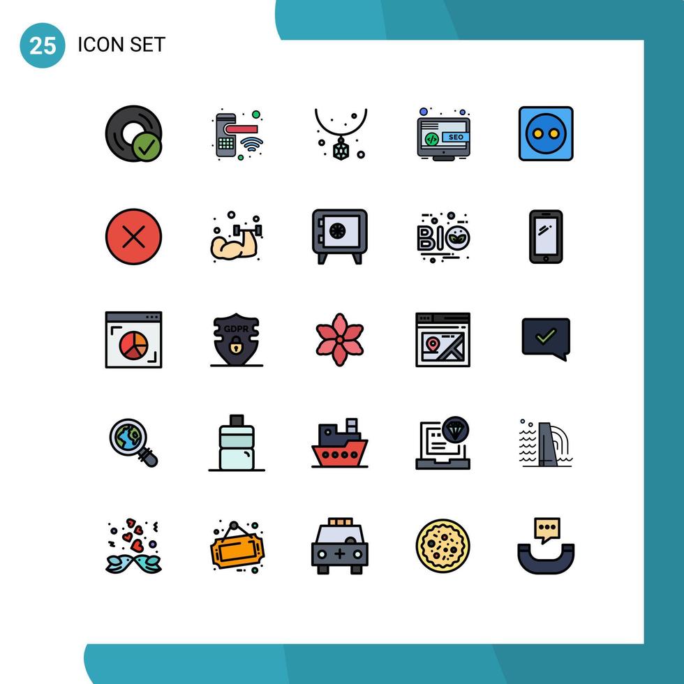 piktogram uppsättning av 25 enkel fylld linje platt färger av marknadsföring seo säkerhet skrivbordet Smycken redigerbar vektor design element