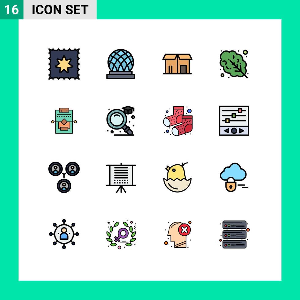 Gruppe von 16 flachen, farbgefüllten Linien Zeichen und Symbole für Bildungsprozess Verkauf Netzwerk Lebensmittel editierbare kreative Vektordesign-Elemente vektor