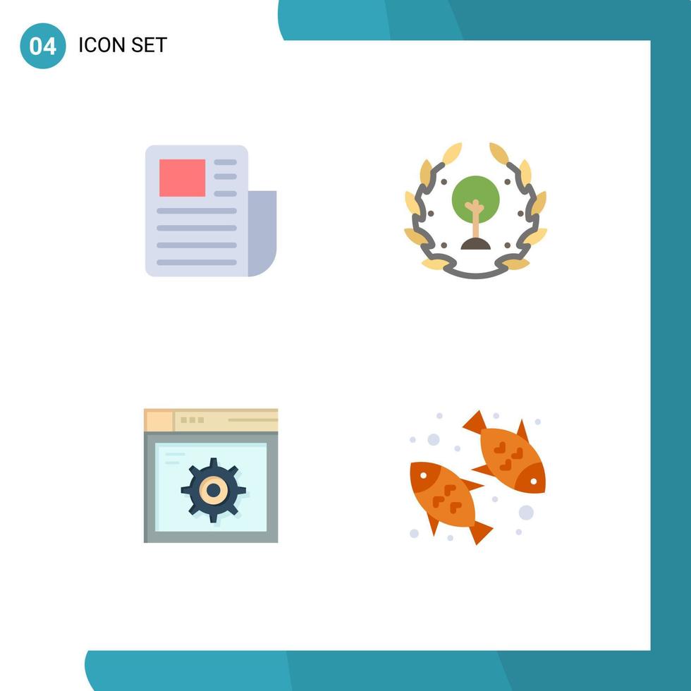 mobil gränssnitt platt ikon uppsättning av 4 piktogram av dokumentera miljö text ark grön internet redigerbar vektor design element