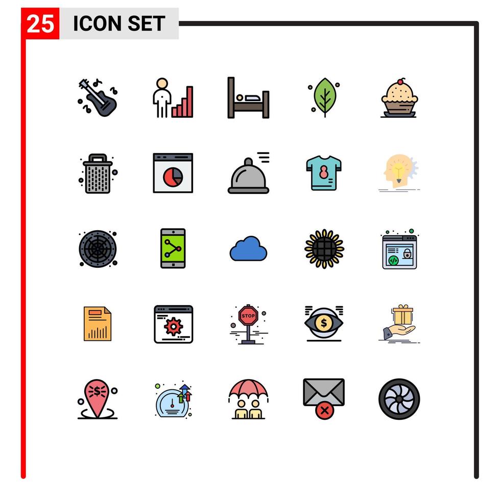 mobil gränssnitt fylld linje platt Färg uppsättning av 25 piktogram av efterrätt vår säng natur ekologi redigerbar vektor design element