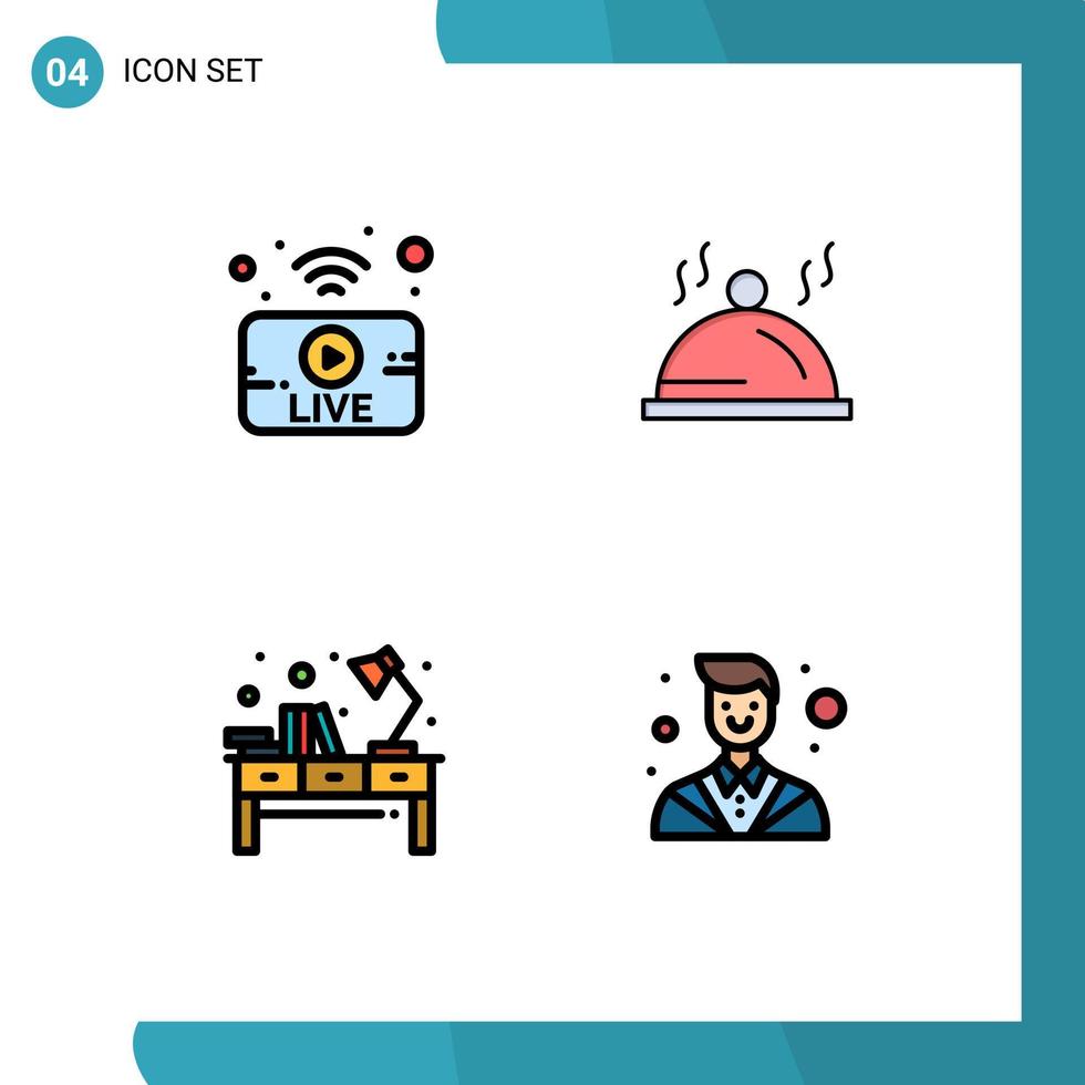 4 universell fylld linje platt färger uppsättning för webb och mobil tillämpningar utube ljus Nyheter pallat kontor redigerbar vektor design element