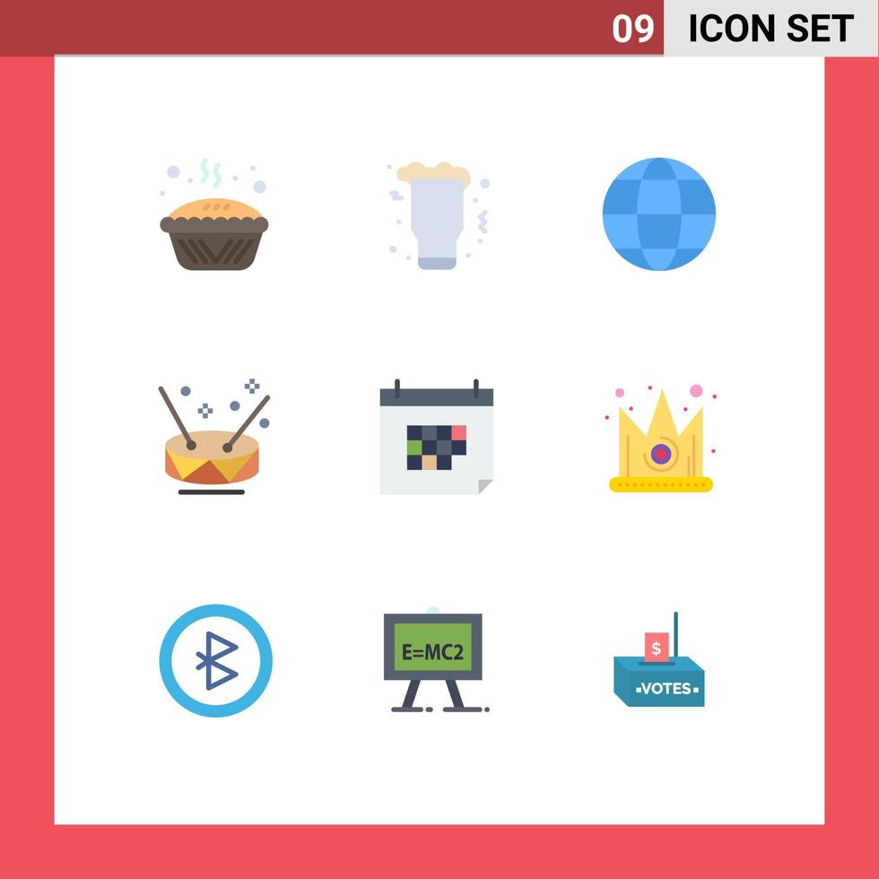9 thematische Vektor-Flachfarben und editierbare Symbole von Partyinstrumenten Weintrommel Geographie editierbare Vektordesign-Elemente vektor