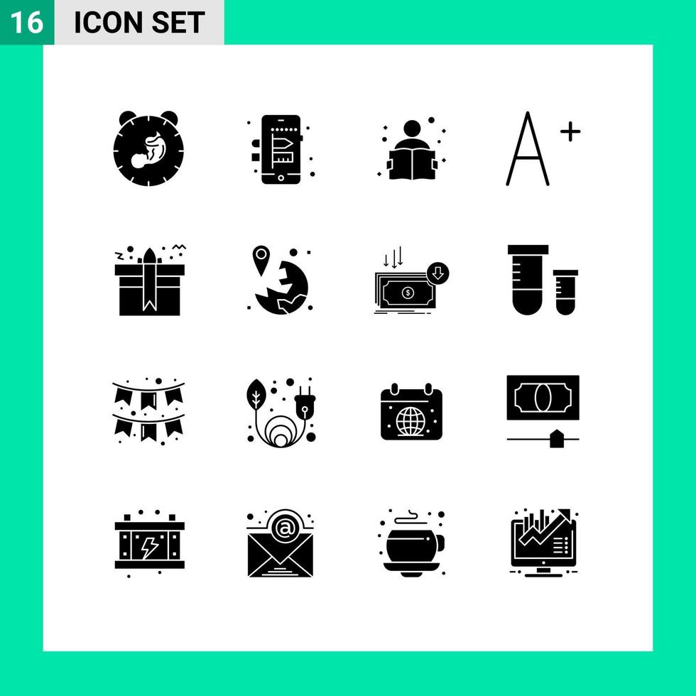 redigerbar vektor linje packa av 16 enkel fast glyfer av närvarande låda utbildning gåva font redigerbar vektor design element