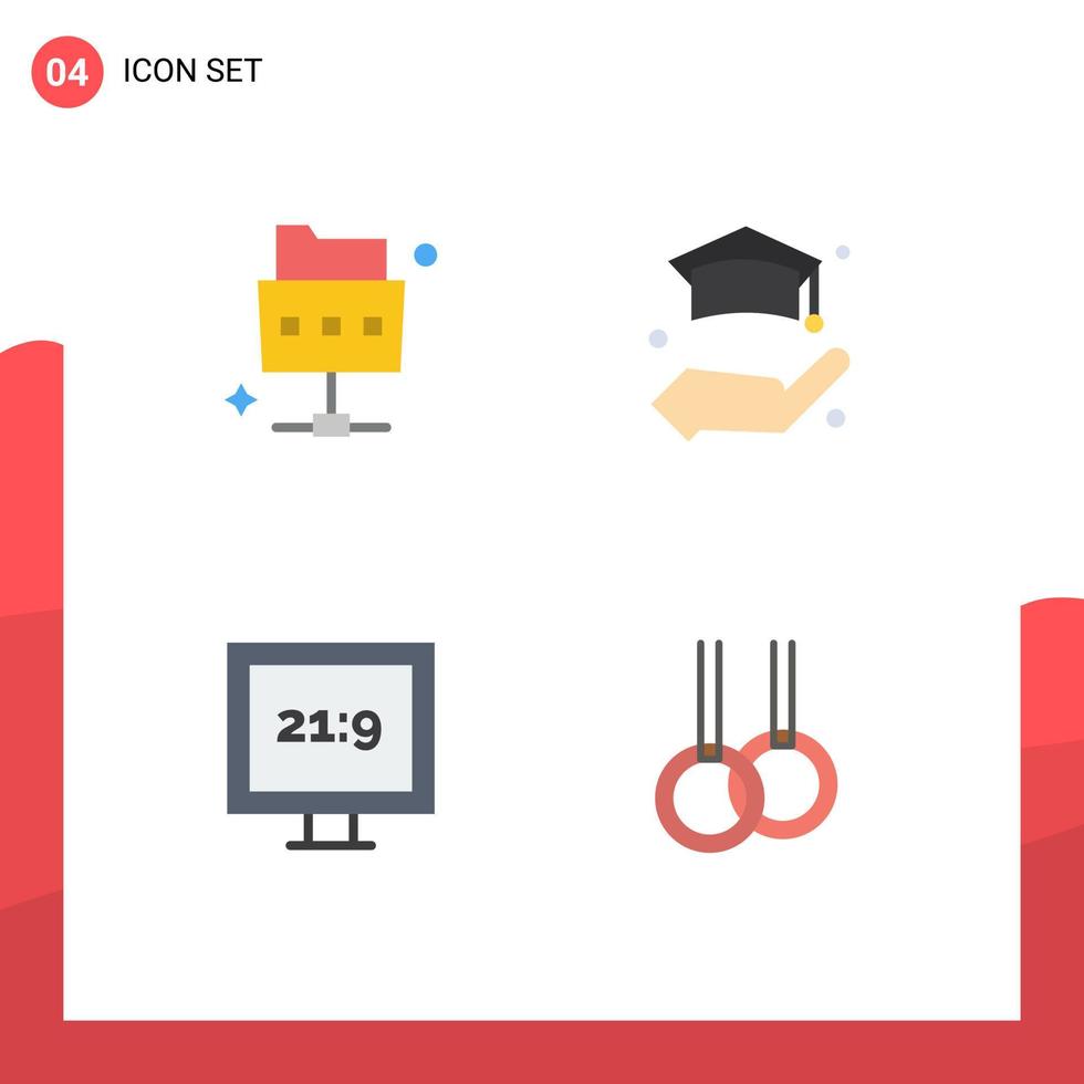 redigerbar vektor linje packa av 4 enkel platt ikoner av nätverk atletisk utbildning aspekt förhållande ringar redigerbar vektor design element