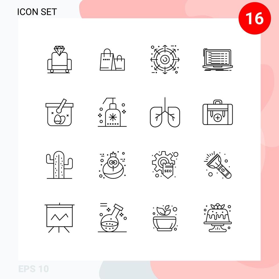 16 kreative Symbole moderne Zeichen und Symbole der Einkaufswagen-Laptop-Bundle-Entwickler-App editierbare Vektordesign-Elemente vektor