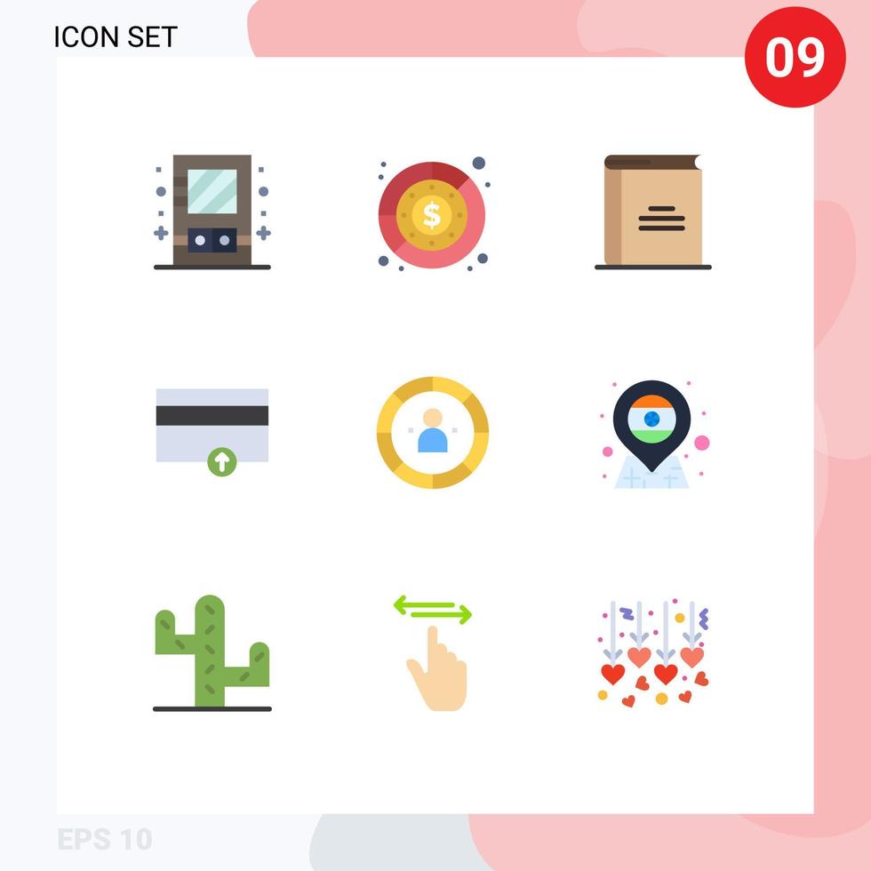 mobil gränssnitt platt Färg uppsättning av 9 piktogram av upp pengar inkomst finansiera öppen bok redigerbar vektor design element