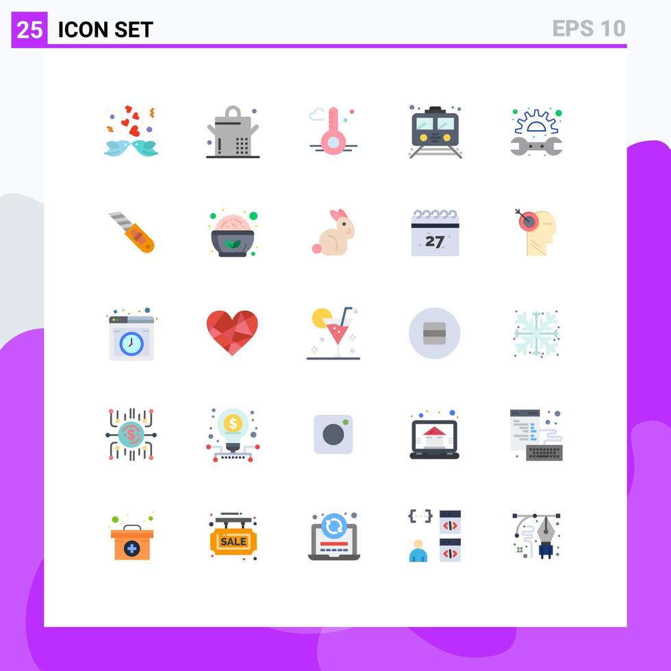 grupp av 25 platt färger tecken och symboler för reparera redskap väder transport tunnelbana redigerbar vektor design element