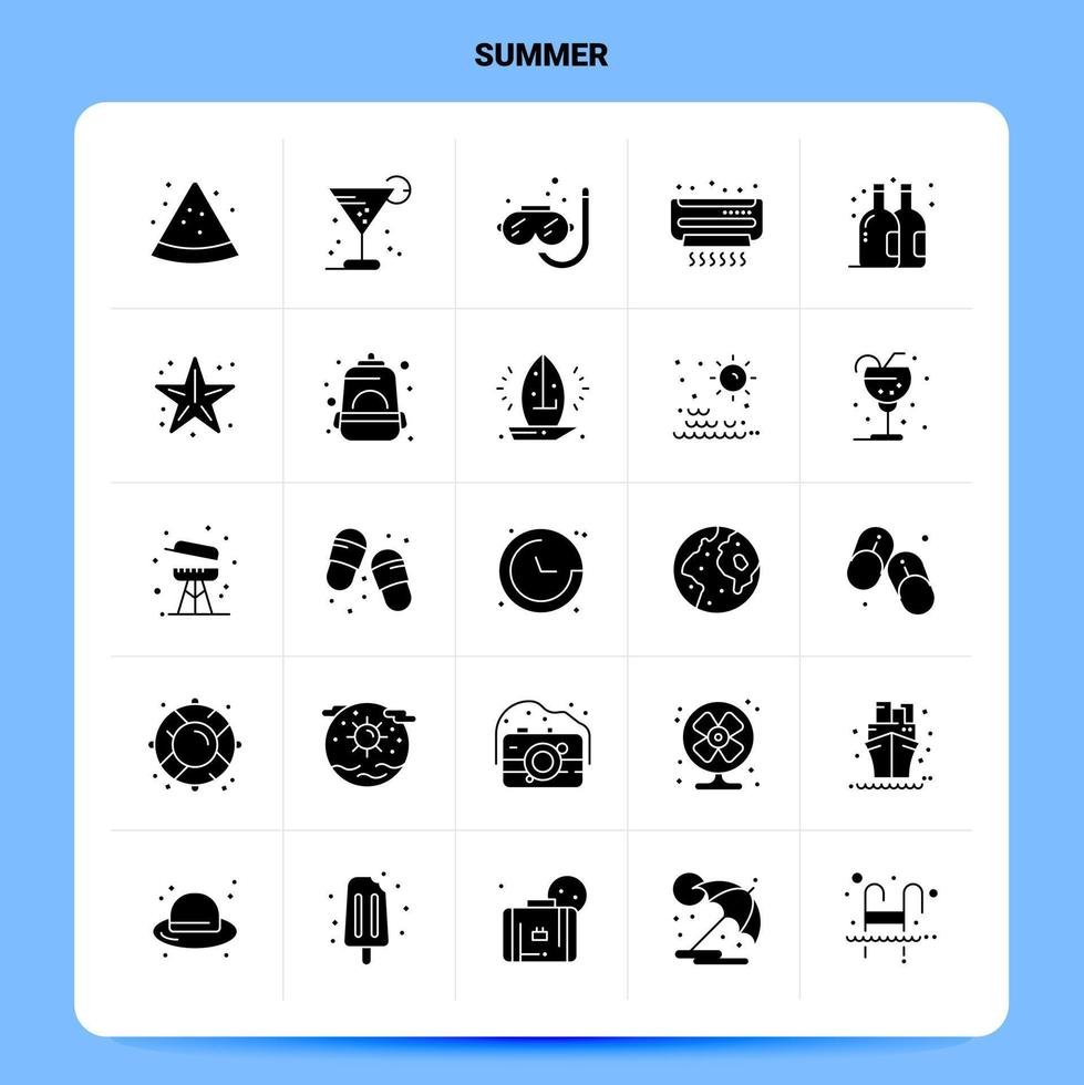 solide 25 Sommer Icon Set Vektor Glyphe Stil Design schwarze Icons Set Web und mobile Geschäftsideen Design Vektor Illustration